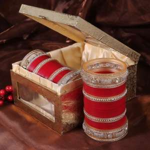 Set Of 33 Red Bridal Stone Chuda