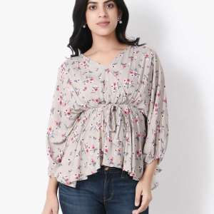 Grey Floral Printed Top
