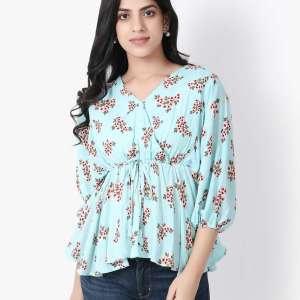 Sky Blue Floral Printed Top