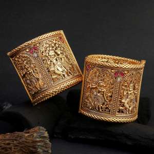 Gold-Plated Temple Broad Bangles