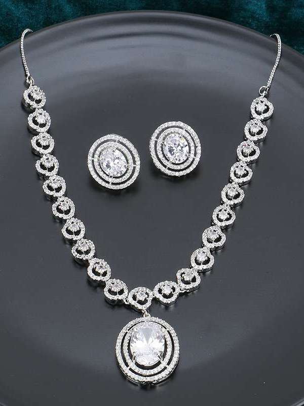 Rhodium-Plated Stone Jewellery Set