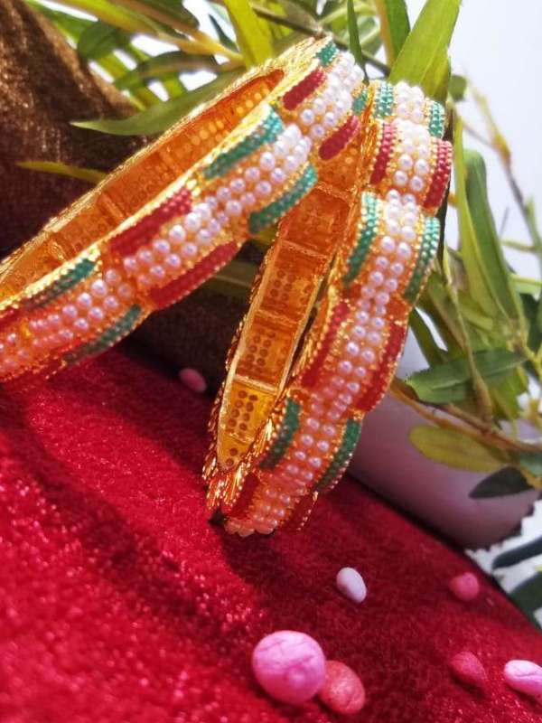 Gold Plated Red- Green Colour Handcrafted Bangles For Baby Girl