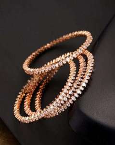 Rose Gold-Plated CZ Stone Studded Handcrafted Bangles