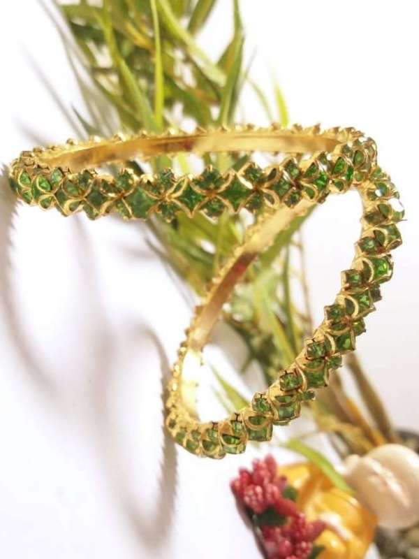 Green Stone gold plated bangles set or women and girls