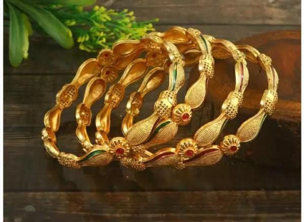 White Moti 2.2 Gold Plated Bangles For Girls