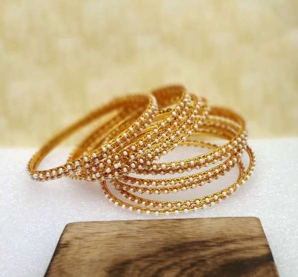 Gold Plated Pearl Bangles -Gift For Girls
