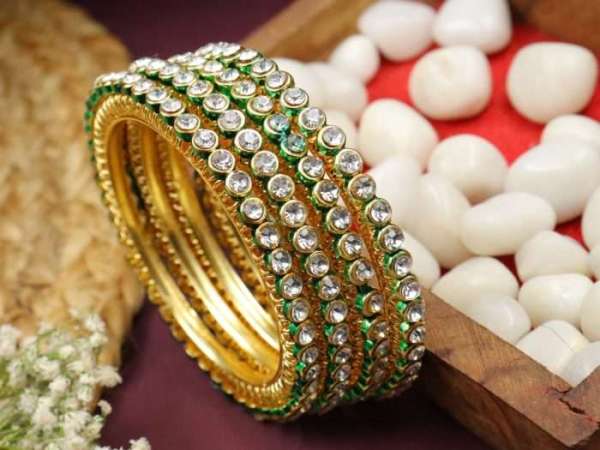 Green gold plated bangle kada set