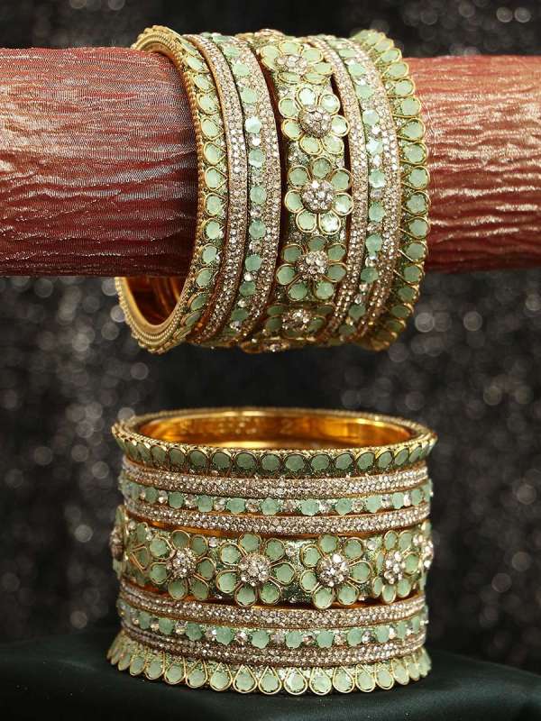 Gold Plated Green Stone Bangles