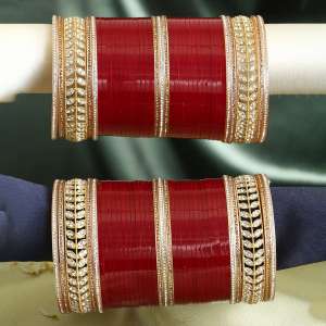 Gold Plated Leaf Bridal Stone Chuda