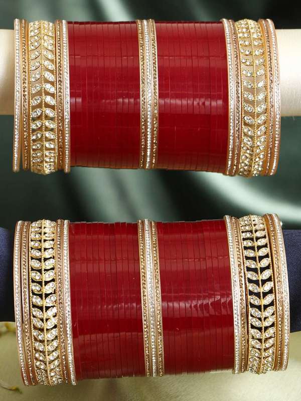Gold Plated Leaf Bridal Stone Chuda