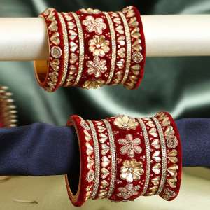 Gold Plated Red Velvet Stone Bangles