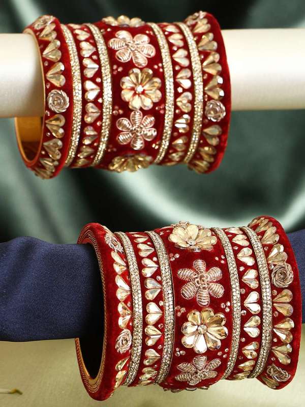 Gold Plated Red Velvet Stone Bangles