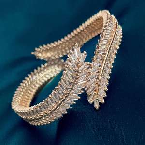 Rose Gold Plated Stone Leaf Bangles