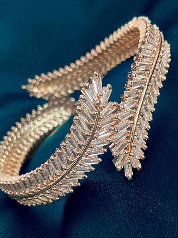 Rose Gold Plated Stone Leaf Bangles