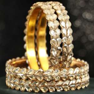 Gold Plated Stone Leaf Bangles