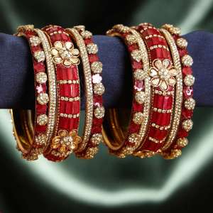 Gold Plated Stone Kundan Bangles