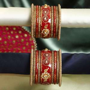 Gold Plated Stone Red Bridal Chuda