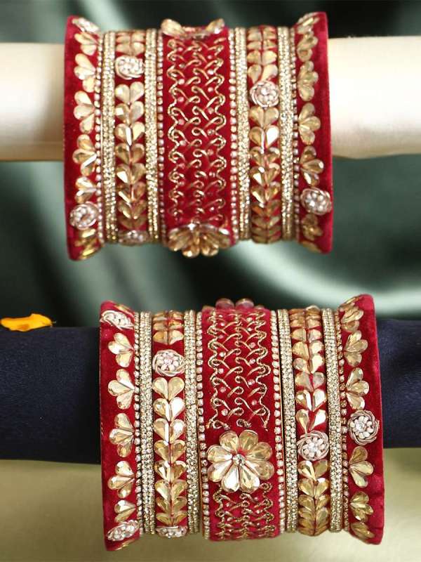 Gold Plated Velvet Stone Bangles