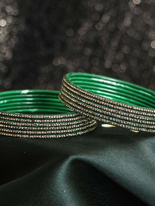 Set of 12 Dark Green Stone Bangles