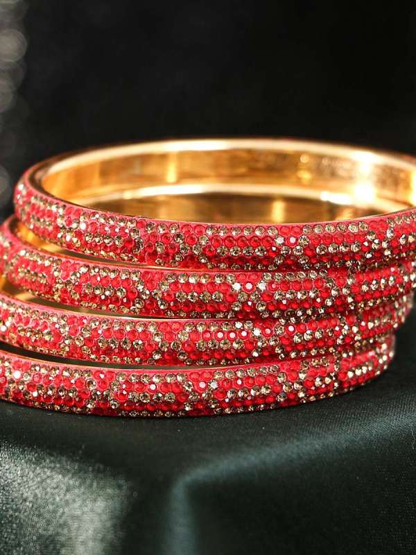 Set of 4 Gold Plated Red Stone Bangles