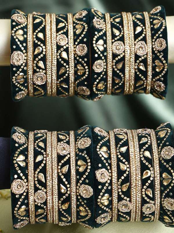 Gold Plated Velvet Stone Bangles