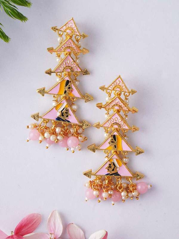 Gold Plated Classic Meenakari Pearl Dangler Earrings
