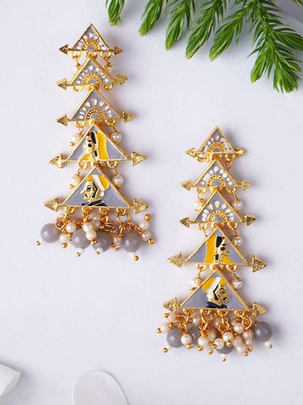Gold Plated Classic Meenakari Pearl Dangler Earrings