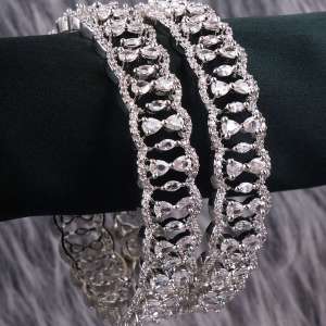 Women Set of 2 Rhodium Plated A Grade White AD Bangles