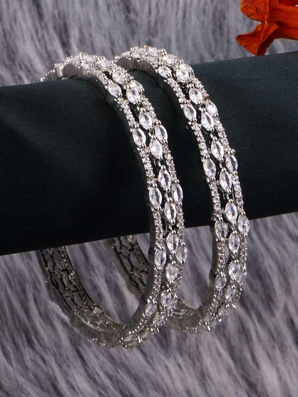 Women Set of 2 Rhodium Plated A Grade White AD Bangles