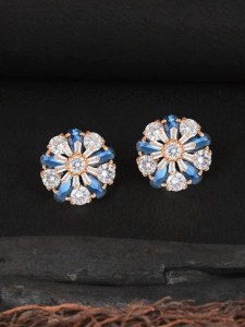 RoseGold Plated Women Blue CZ Studded Flower Studs
