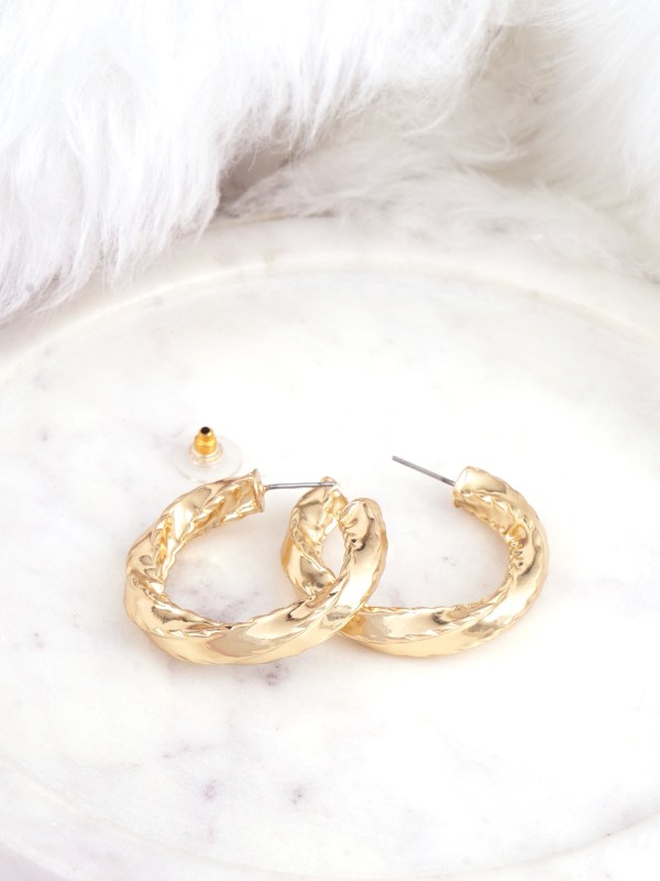 Gold Plated Texture Statement Fashionable Half Hoop Earrings