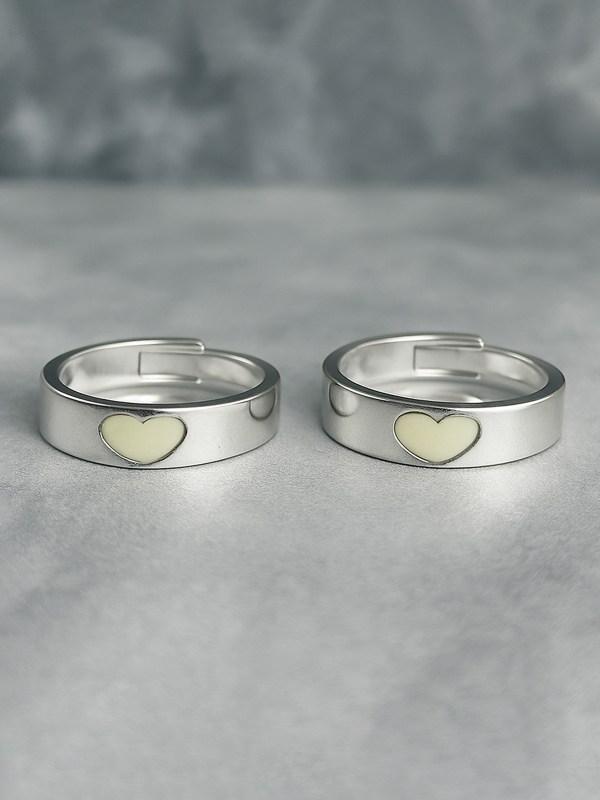 Glow in the Dark Couple Ring Heart Design Stainless Steel Finger Ring