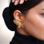 Women Gold Plated Stone Studded Layered Butterfly Design Earrings