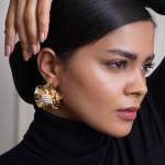 Women Gold Plated Pearl Beaded Floral Design Earrings
