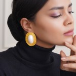 Women Gold Plated Elegant Oval Geometric Earrings