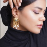 Women Gold Plated Evil Eye with Hanging Pearls Earrings