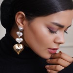 Women Gold Plated Hanging Hearts Layered Dangle Earrings