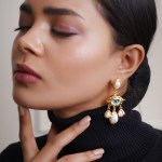 Women Gold Plated Evil Eye with Hanging Pearls Earrings