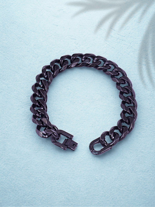 Black Curb Cuban Stainless Steel Bracelet For Men