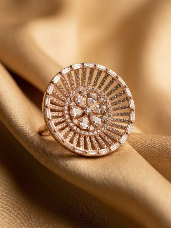 Rose Gold Round Sunwheel Diamond Adjustable Ring