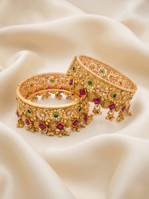 Women Set of 2 24CT Gold Plated Antique Temple Traditional Bangles