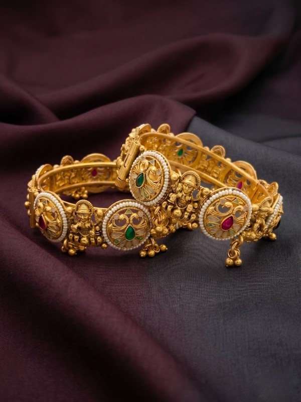 Women Set of 2 Gold Plated Nakshi Temple Kadas
