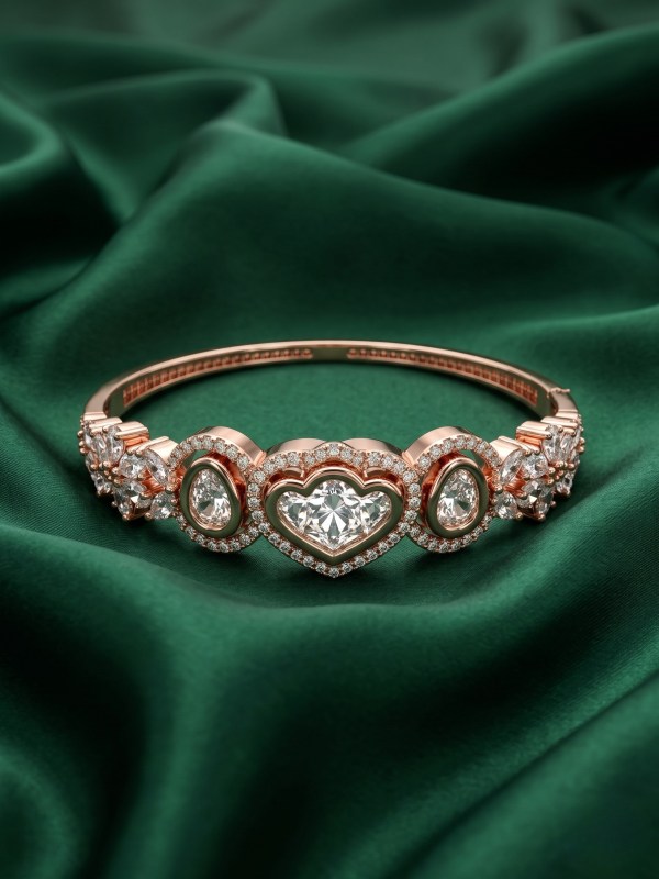 Rose Gold-Plated CZ Heart Motif Bracelet