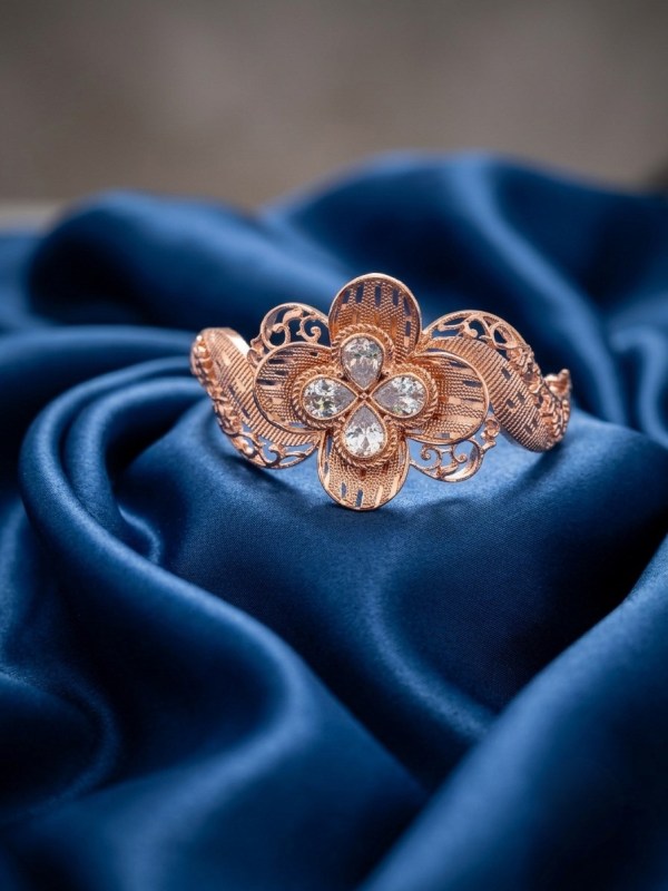 Rose Gold-Plated CZ Floral Motif Bracelet