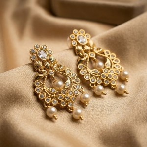 Antique Gold Royal Peacock Wreath Earrings with Pearl Drops