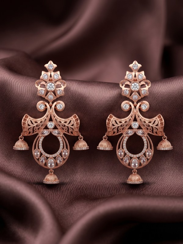 Rose Gold Intricate Floral Jhumka Earrings