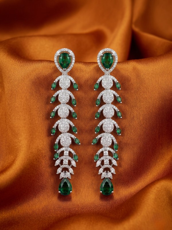 Emerald-Colored Stone Pear-Drop Dangle Earrings