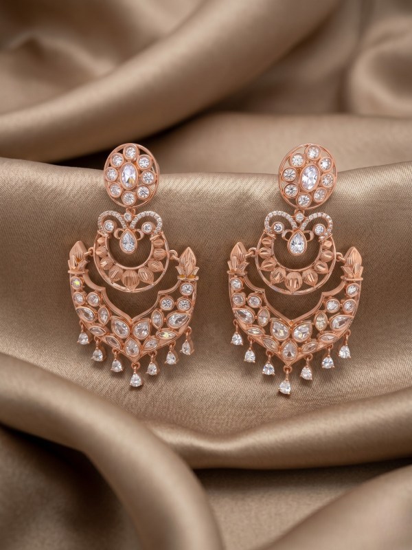 Rose Gold Floral Chandbali Earrings