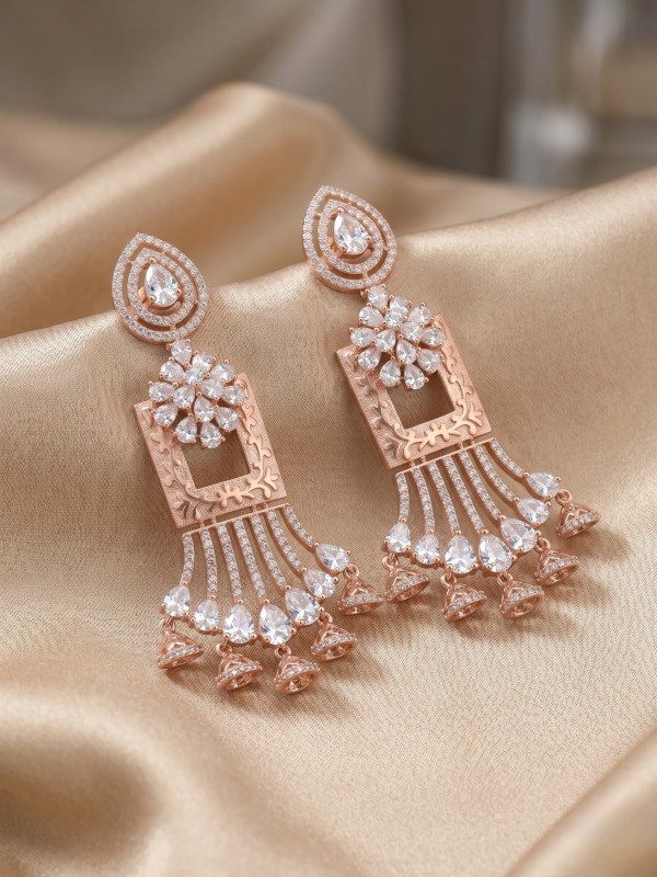 Rose Gold Tiered Floral Jhumka Earrings