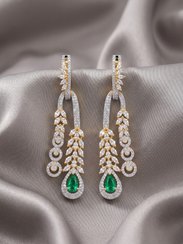 Gold and Diamond Emerald Drop Earrings